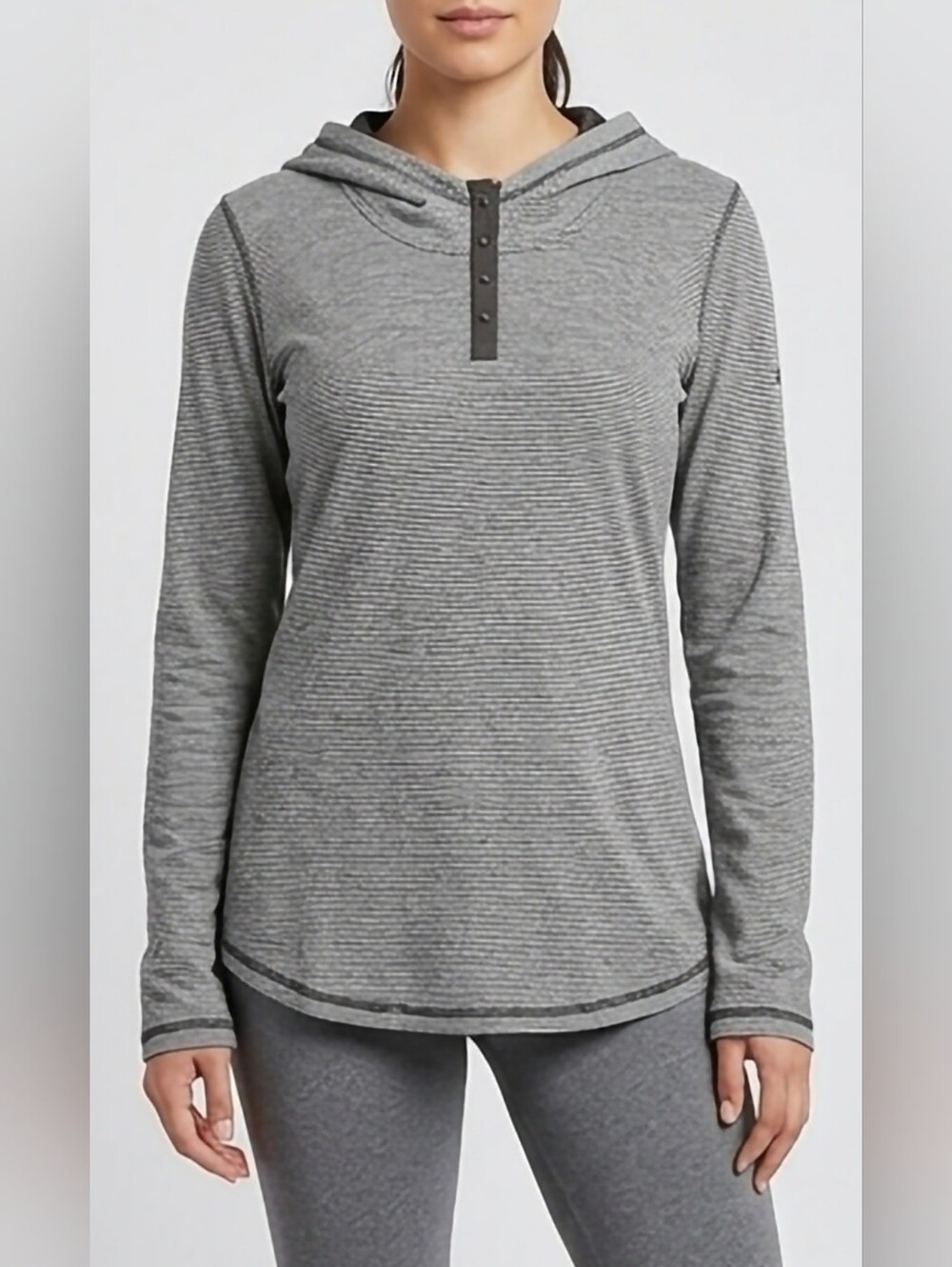 Columbia Stripeline Hooded Shirt Long Sleeve Women's Cotton Blnd Gray/White XL